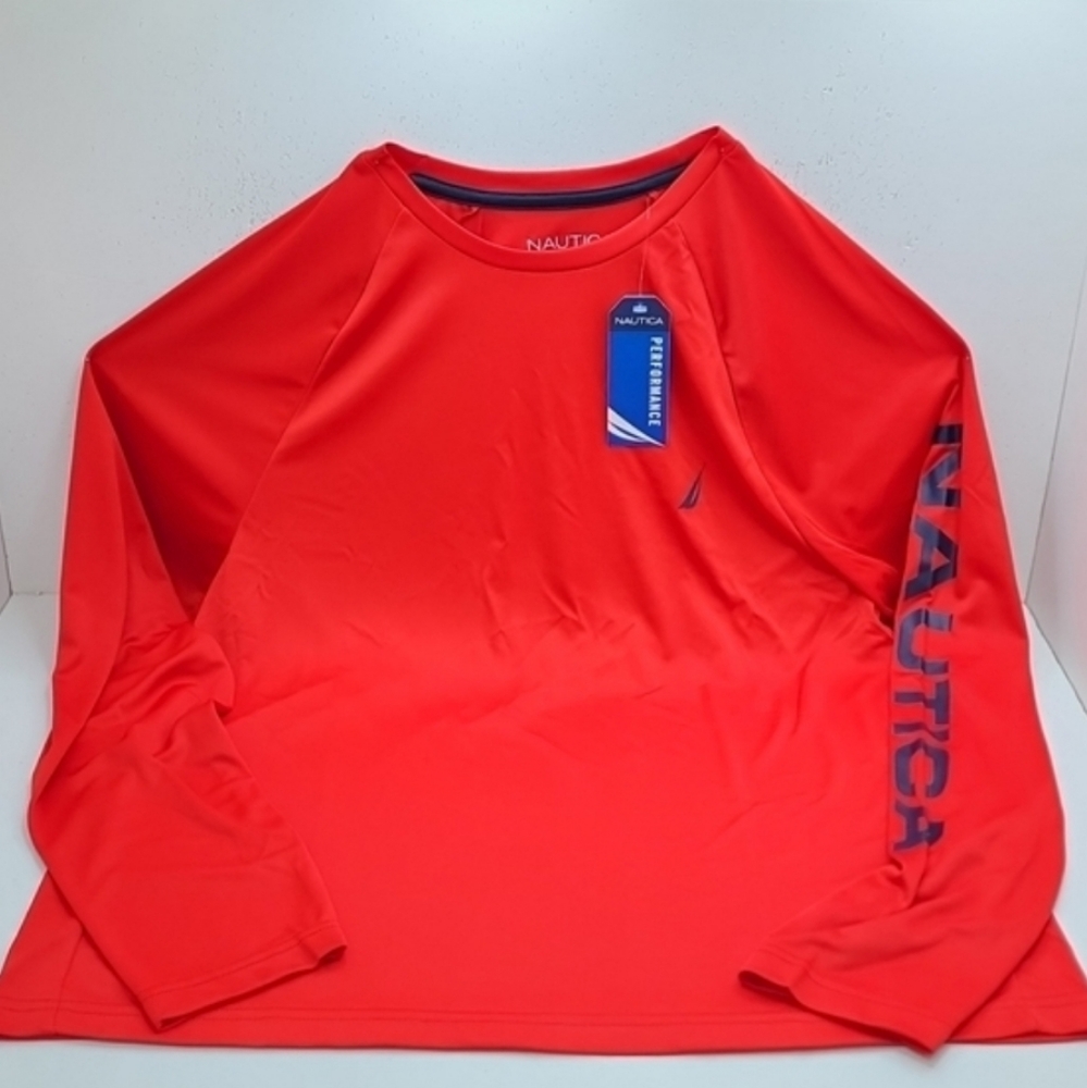 NAUTICA RASHGUARD LONG SLEVES SHIRT RED BLUE LOGO